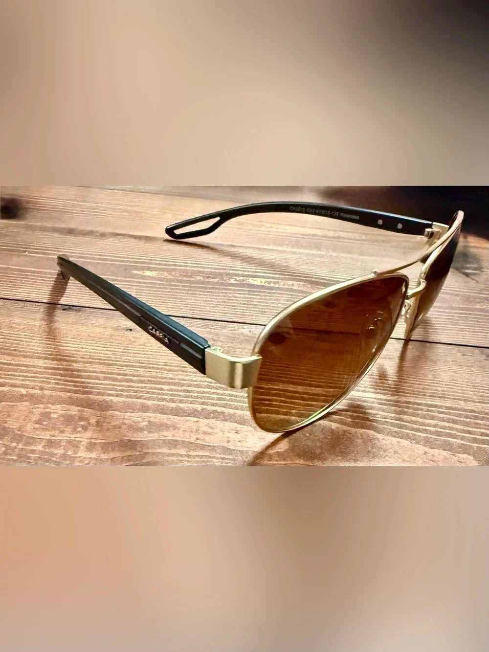 CARFIA Gold Aviator Sunglasses Brown Lenses Black Arms